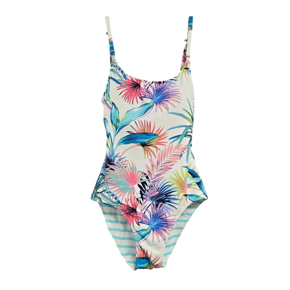 Tommy Bahama Tropical Palm Lace Up Back One Piece Swimsuit Multi Color Women's 2